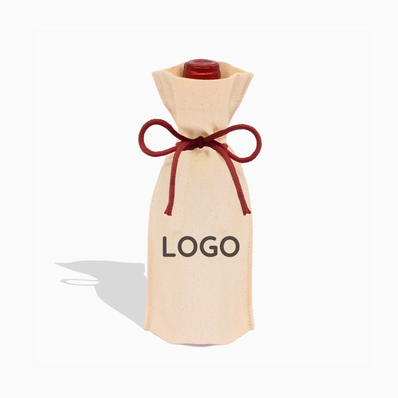 Bolsas de tela de algodón para botellas personalizada con cuerdas de colores