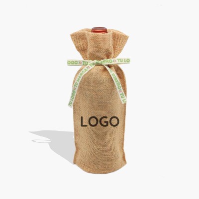 Sacos em tecido de juta personalizados para garrafas com fecho natural