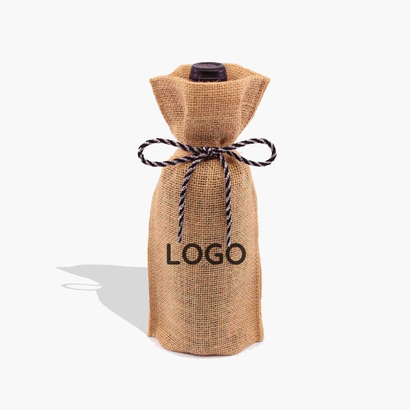 Bolsas de tela de yute para botellas personalizada con cordones fantasía