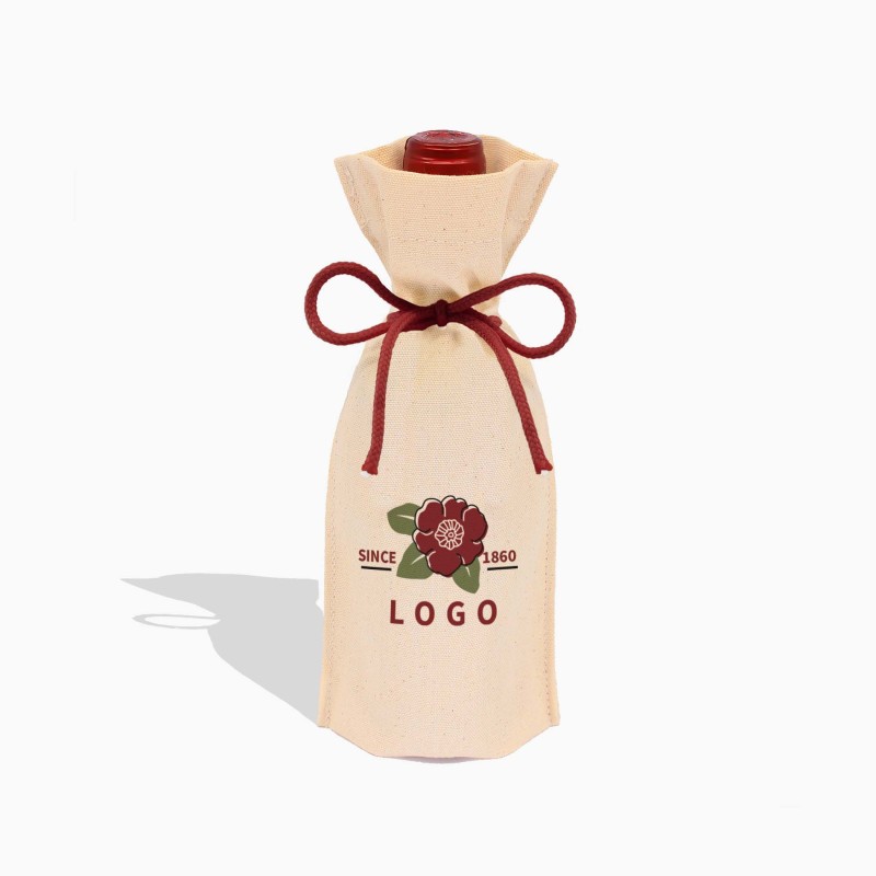Bolsas de tela de algodón para botellas personalizada con cuerdas de colores