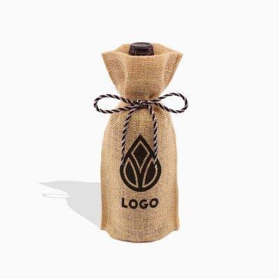 Bolsas de tela de yute para botellas personalizada con cordones fantasía