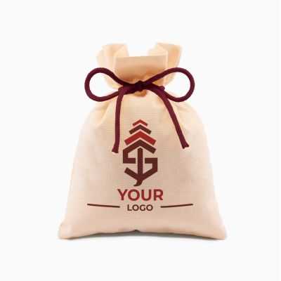 Personalised fabric bag with coloured strings