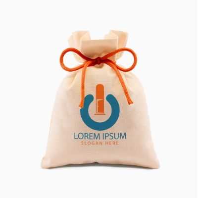 Personalised fabric bag with coloured strings