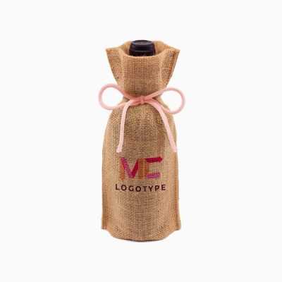Jute bottle bags with coloured drawstrings