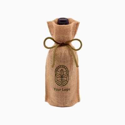 Jute bottle bags with coloured drawstrings