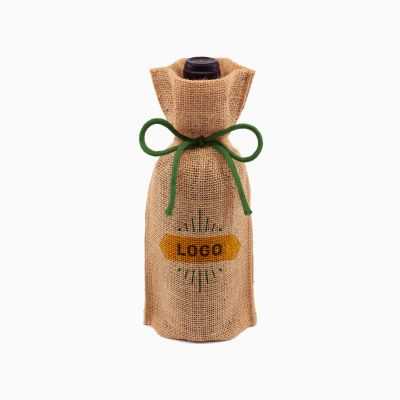 Sacos em tecido de juta personalizados para garrafas com cordões coloridos