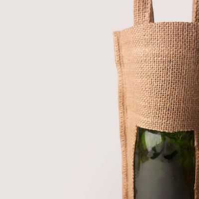 Sacos em tecido de juta personalizados para garrafas com janelas